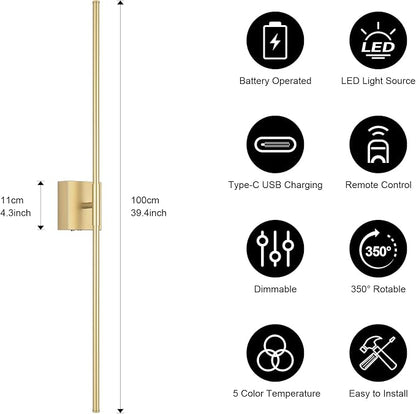 Battery Operated Wall Sconce, 3000K-6000K Dimmable Gold Wall Lights - Image 5