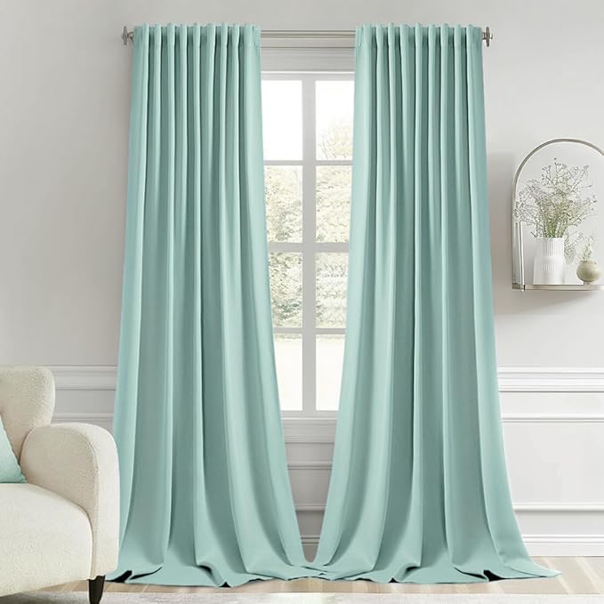 MIULEE Aqua Back Tab Blackout Curtains 108 Inch Long 2 Panels Set by MIULEE