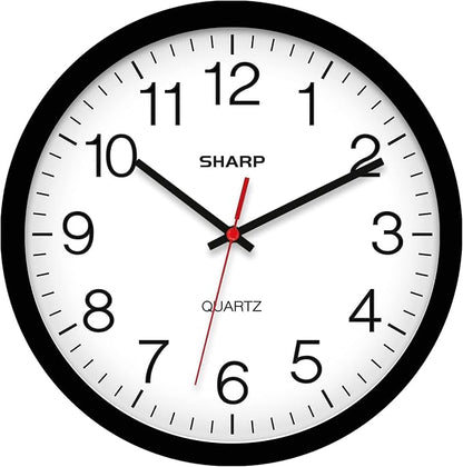 Sharp Wall Clock – Black, Silent Non Ticking 14 Inch Quality Quartz Battery by SHARP