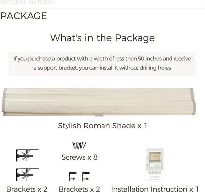 TWOPAGES Natural Woven No Drill Roman Shades, Custom Cordless Blackout Bamboo - Image 8