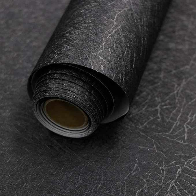 Abyssaly 35.4" x 118" Black Silk Wallpaper Peel and Stick Embossed Self by Abyssaly