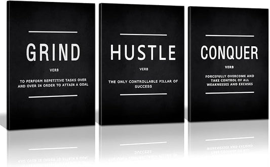 KAWAHONE Grind Hustle Conquer Success Wall Art, Motivation Canvas Wall Decor by KAWAHONE