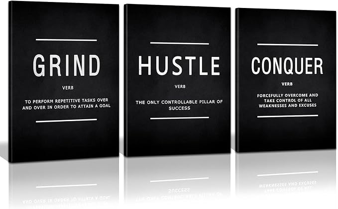 KAWAHONE Grind Hustle Conquer Wall Art, Success Canvas Painting Wall Decor by KAWAHONE