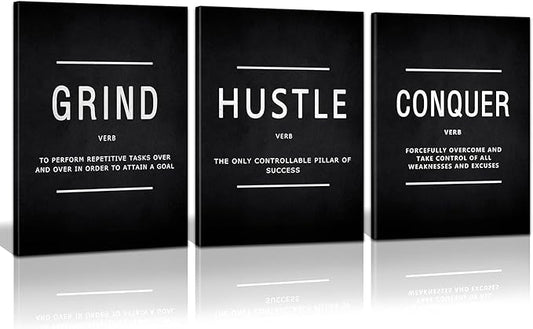 KAWAHONE Grind Hustle Conquer Wall Art, Success Canvas Painting Wall Decor by KAWAHONE