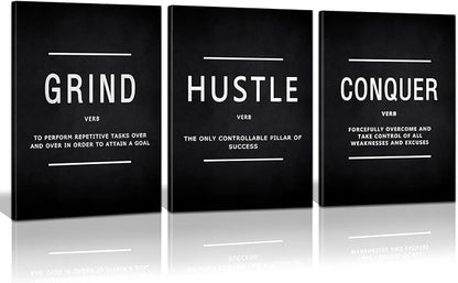 KAWAHONE Success Quotes Wall Art, Grind Hustle Conquer Motivation Wall Poster by KAWAHONE
