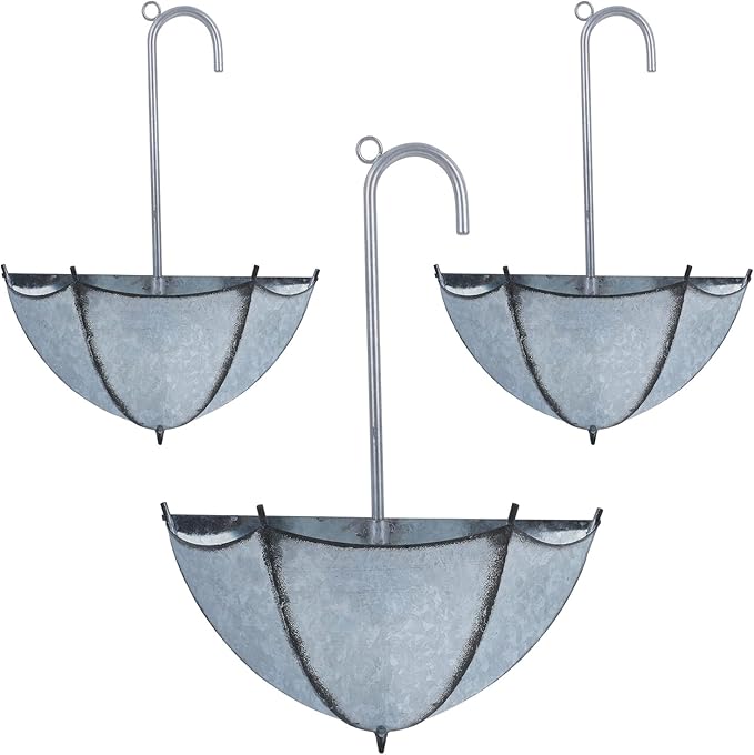yosager 3 Pack Galvanized Metal Umbrella Wall Planter, Hanging Wall Flower Holder, Succulent Hanger Vase Indoor Outdoor Rustic for Garden Home Wall Decor
