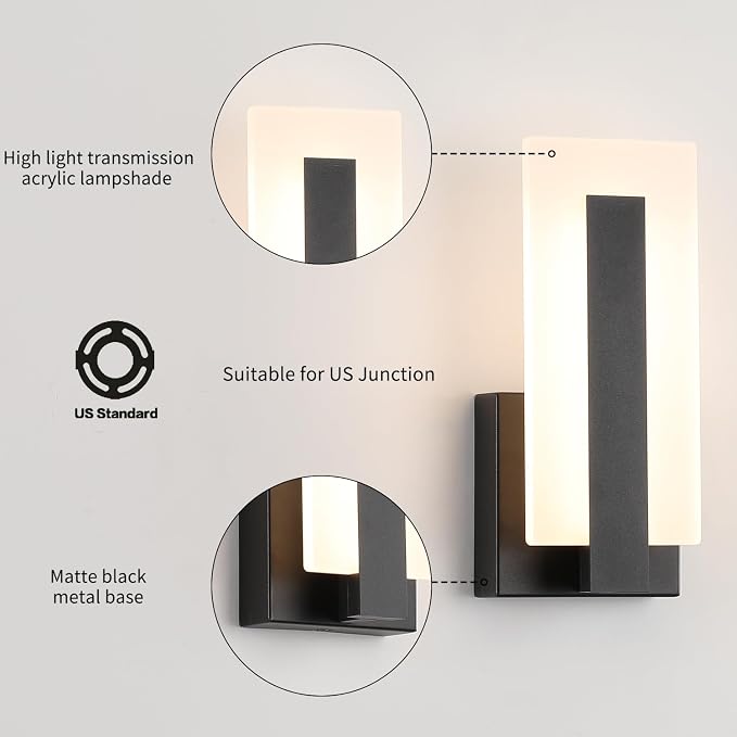 Joosenhouse Modern LED Wall Sconces Up and Down Wall Mount Light Black 3000K - Image 3