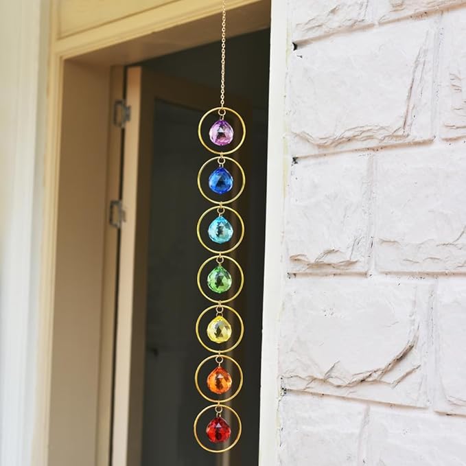 Hanging Sunlight Catcher, 7-Color Crystal Balls for Wind Chimes, 7-Chakra Crystal Ball Pendant, Chakra Window Ornament, Garden Decoration