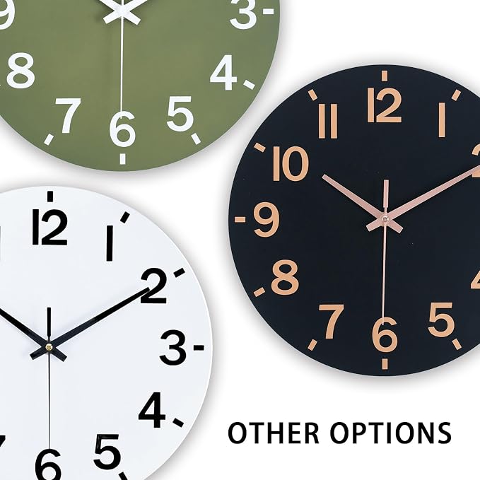 HZDHCLH Wall Clock 12 Inch Silent Non Ticking Wood Battery Operated Black - Image 4