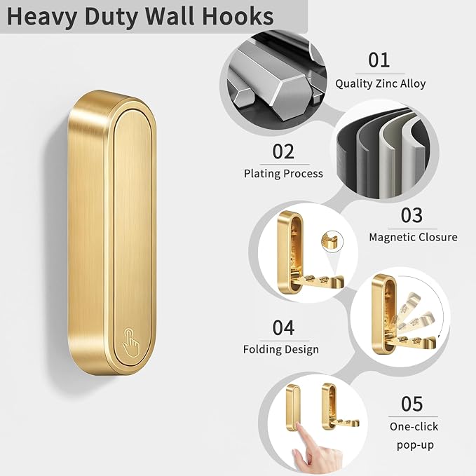 2PCS Foldable Wall Hooks, Flip Down Design - Image 2