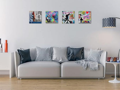 Biufo Banksy Canvas Wall Art Artwork Graffiti Street Print Pictures - Image 2