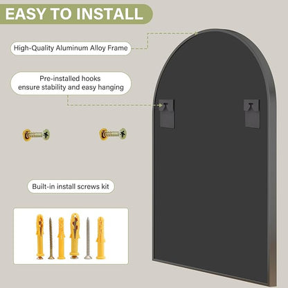 XRAMFY 24"x36" Black Arched Bathroom Mirror - Image 3