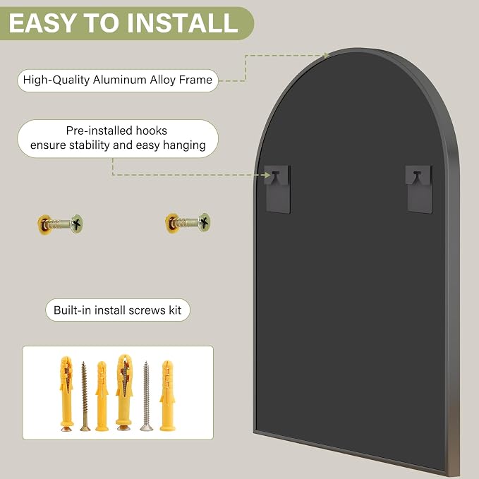 XRAMFY 20"x30" Black Arched Bathroom Mirror - Image 3