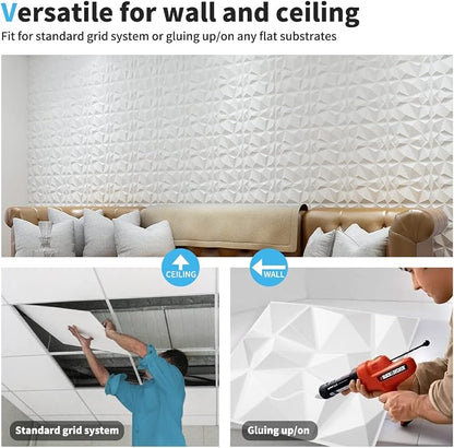 Art3d Decorative 3D Wall Panels in Diamond Design, 11.8"x11.8" Matt White - Image 6