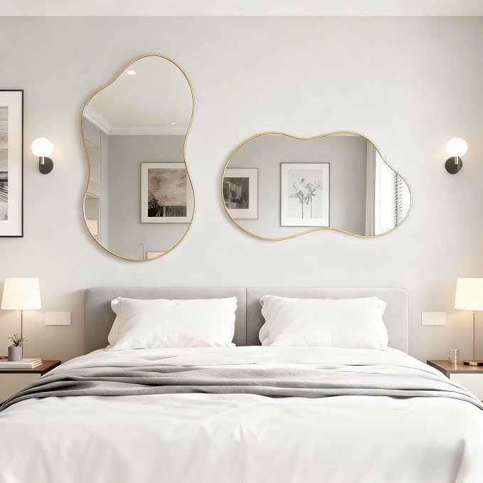 Itrue 20x36 Inch Gold Framed Irregular Tempered Glass Wall Mirror, Asymmetrical - Image 6