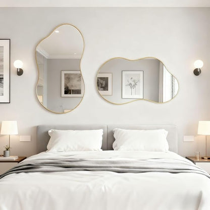 Itrue 20x36 Inch Gold Framed Irregular Tempered Glass Wall Mirror, Asymmetrical - Image 6