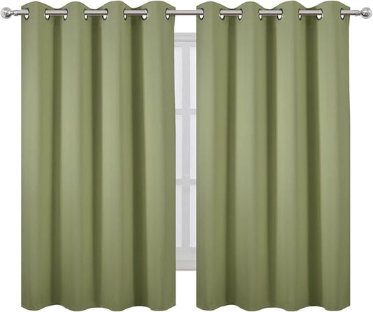 LEMOMO Blackout Curtains 66 x 54 Inch Long Sage Green Curtains Set of 2 Panels - Image 2
