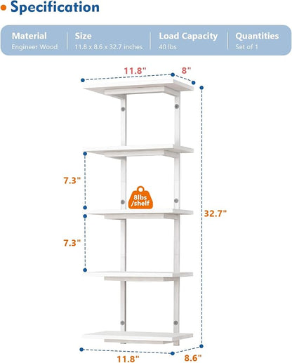 Harwaya White 5 Tier Wall Shelf Unit - Image 2