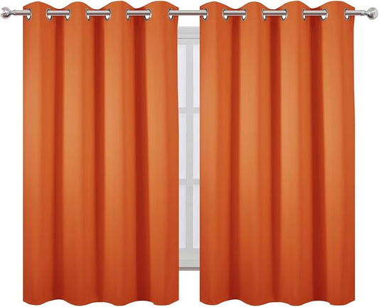 LEMOMO Blackout Curtains 66 x 54 Inch Long Orange Curtains Set of 2 Panels Room - Image 2