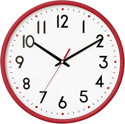 HZDHCLH Wall Clock Red, Silent Wall Clocks Battery Operated 10 Inch Modern Non by HZDHCLH