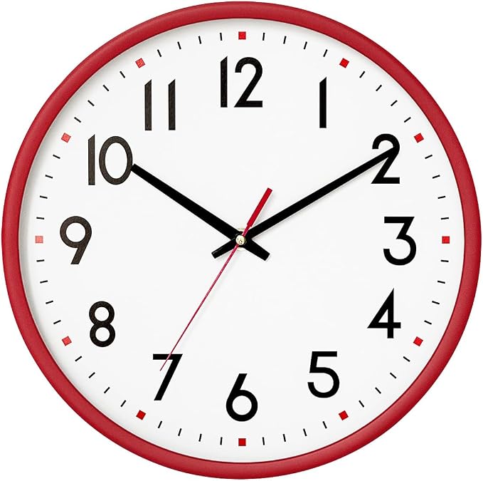 HZDHCLH Wall Clock Red, Silent Wall Clocks Battery Operated 10 Inch Modern Non by HZDHCLH