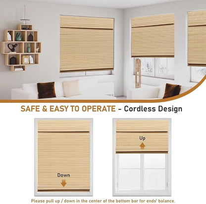 SEEYE Cordless Bamboo Roman Shades, Roll Up Blind Privacy Shade - Image 3