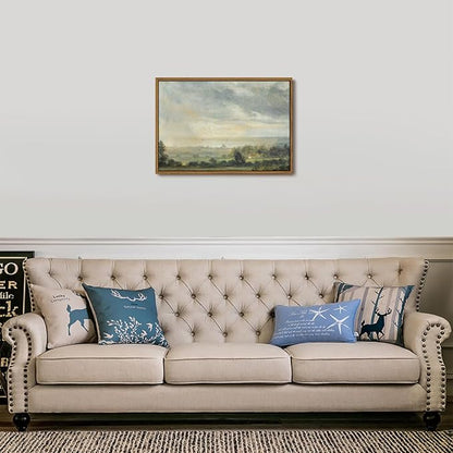 OIQArtOIQ Vintage Framed Wall Art Pastoral Landscape Canvas Art Prints Rustic - Image 5