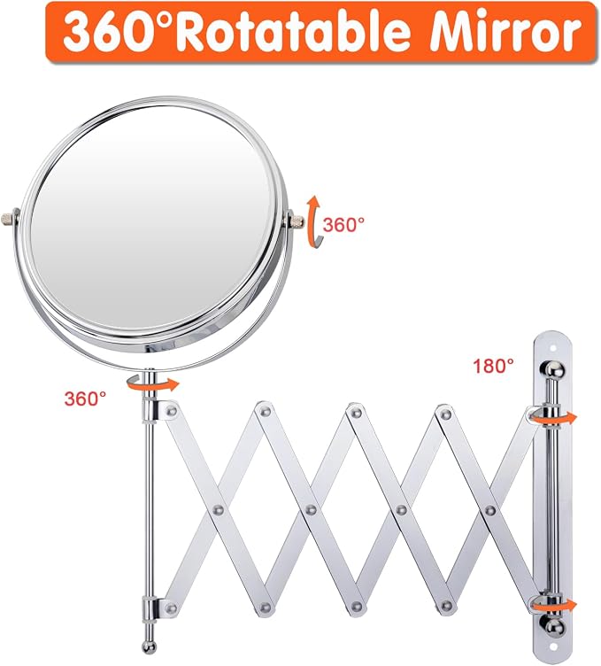 Welllink 8Inch Max Wall Mounted Bathroom Mirror, 10X Magnification - Image 7