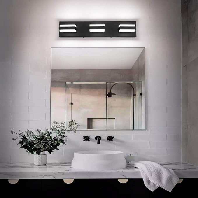 SOLFART Black Bathroom Vanity Light Fixtures Over Mirror LED Dimmable 3 Lights - Image 2