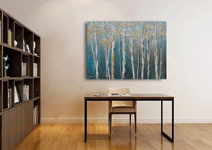 Yihui Arts Canvas Wall Art White Grey Birch Trees Branches Painting Gold Foil - Image 5