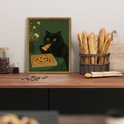 Funny Black Cat Wall Art Whimsical Black Cat Eating Pizza Wall Decor Cute - Image 7