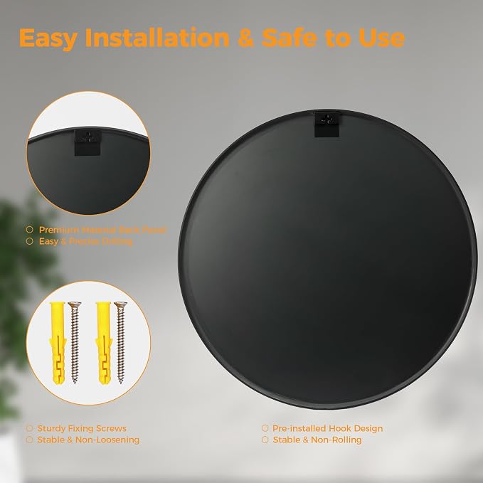 OLIXIS 28 Inch Black Round Bathroom Wall Mirror, Round Bathroom Mirrors - Image 5