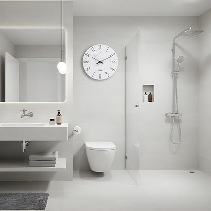 Crosstime Wall Clock White Marble Theme Modern Decorative Waterproof Glass Clock - Image 9