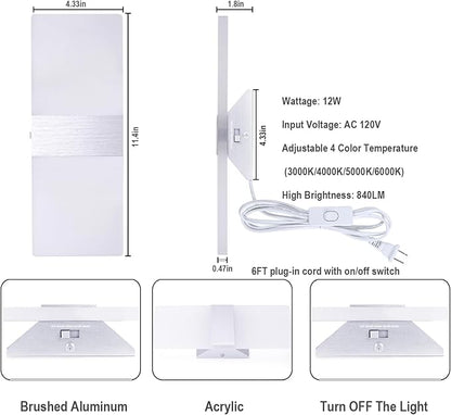 TRLIFE Modern Wall Sconce, Adjustable 4 Color Temperature LED Wall Sconce Plug - Image 3