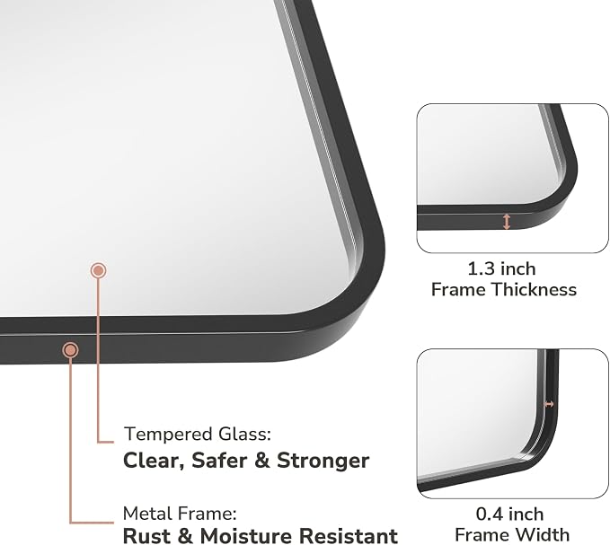 USHOWER 2-Pack Black Bathroom Mirrors - Image 3