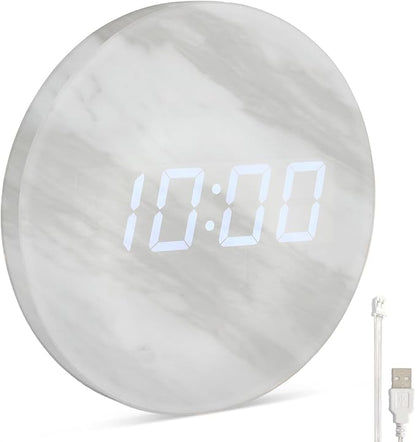 Minimalist LED Digital Wall Clock – USB Powered | Marble Style | 12/24 Hour by Leafre