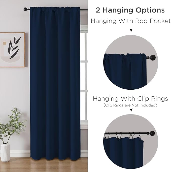 CUCRAF Navy Blue Blackout Curtains 72 inch Length 2 Panels Set, Rod Pocket Room - Image 3