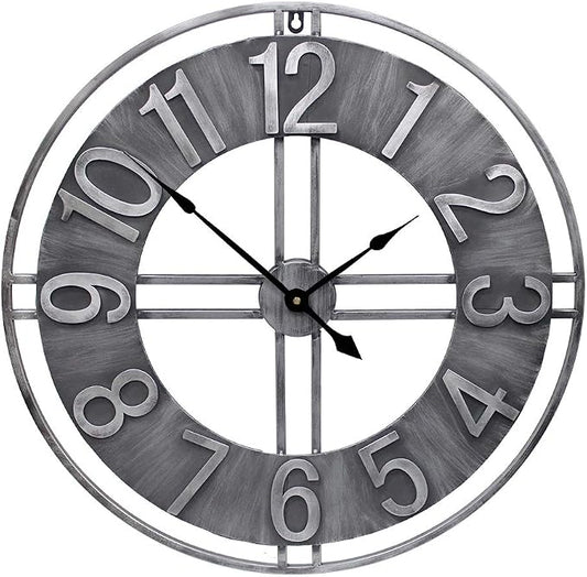 24 inch Large Wall Clock Decorative Metal Retro Oversized Clocks Decor by YIDIE