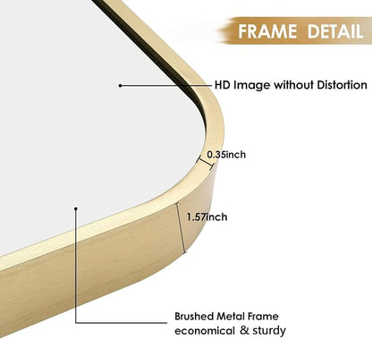 48x30 Inch Gold Bathroom Mirror, Brushed Gold Metal Framed Rectangular Mirror - Image 4