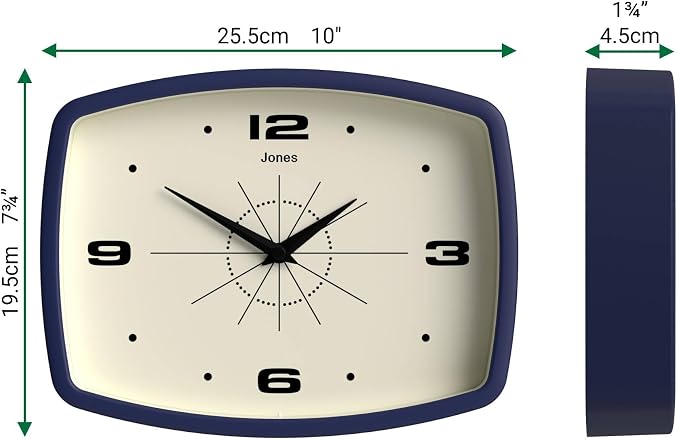 JONES CLOCKS® Movie Wall Clock | Rectangular Retro Clock | 25cm | Blue | Cool - Image 4