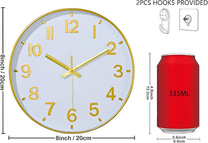 Gold Wall Clock, 8 Inch Wall Clocks Battery Operated, Round Modern Non Ticking - Image 3