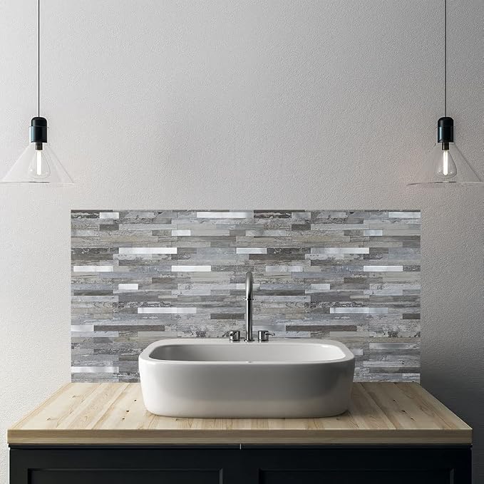AULIGET 40 Sheets Peel and Stick Backsplash, Distressed Wood Look PVC Wall - Image 6