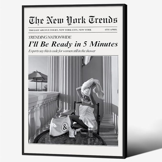 Vintage Newspaper Black Framed Wall Art Trendy Black and White Aesthetic by FuSatisYilife