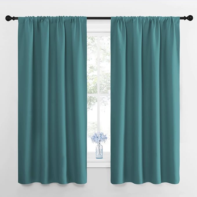 NICETOWN Kitchen Curtains, Short Blackout Curtains & Drapes, Sea Teal, Thermal by NICETOWN