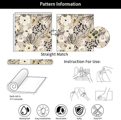 18"x236" Boho Cream/Brown Daisy Flower Peel and Stick Self Adhesive Wallpaper - Image 7