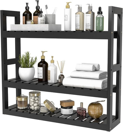 Domax Bamboo Bathroom Shelf 3-Tier Wall Mount Storage Rack Multifunctional by Domax