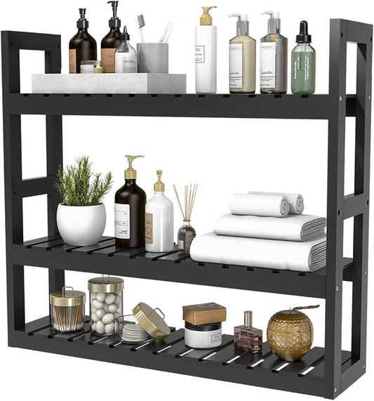Domax Bamboo Bathroom Shelf 3-Tier Wall Mount Storage Rack Multifunctional by Domax