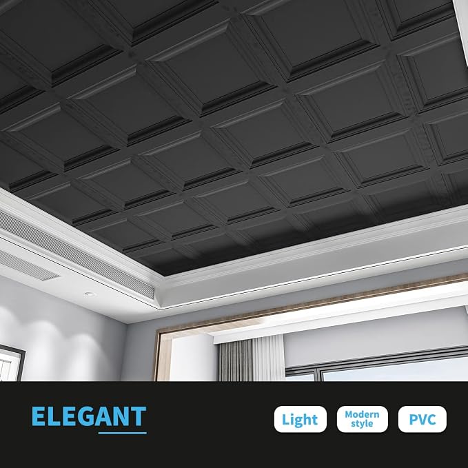 Art3d 24-Pack Square Drop Ceiling Tile 2ft x 2ft in Black, PVC Ceiling Panel 24 - Image 4