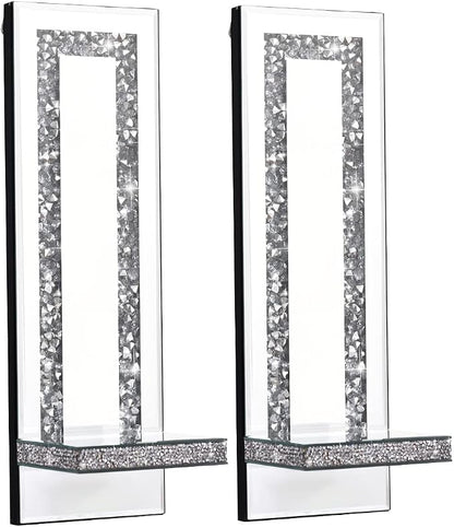 Aeveco Crystal Crush Diamond Mirrored Candle Sconces, Wall Decorations - Image 2