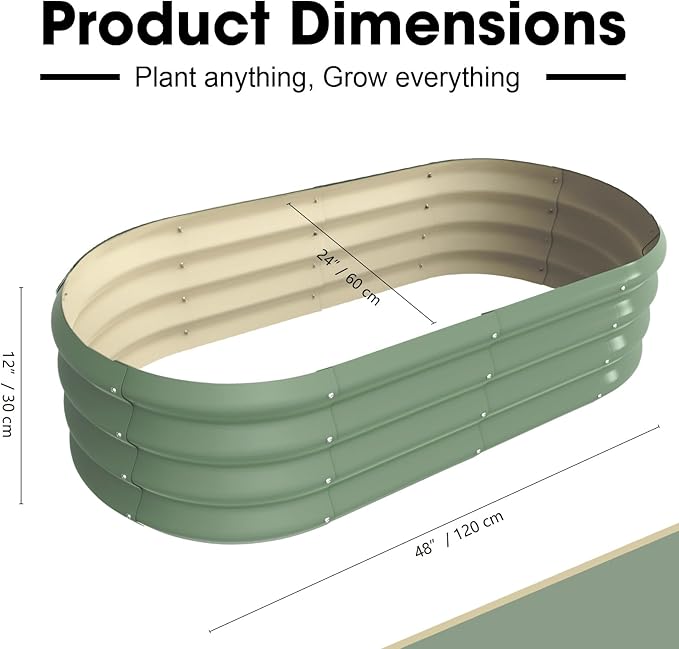 4x2x1ft Oval Galvanized Raised Garden Bed Outdoor 9-in-1 Large Metal Modular Planter Box Raised Beds for Gardening,Vegetables,Fruits,Flowers & Herbs (Green)